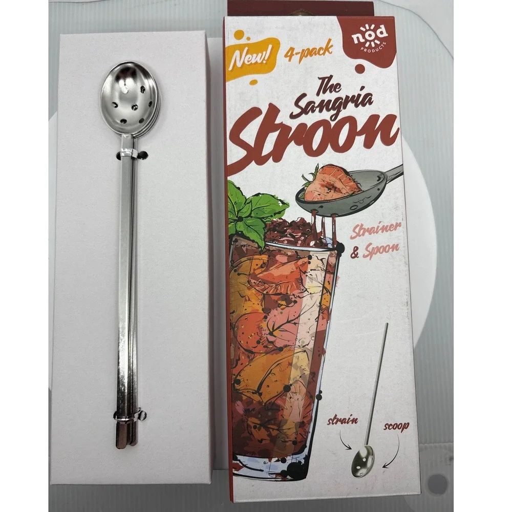 Nod Products The Sangria Stroon 4-Pack Cocktail Spoon‎ Strainer 2-in-1 Host Gift